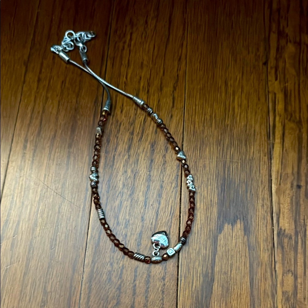 Silver and Brown Beaded Necklace- Brighton